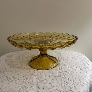 Vintage Anchor Hocking Fairfield amber glass cake stand